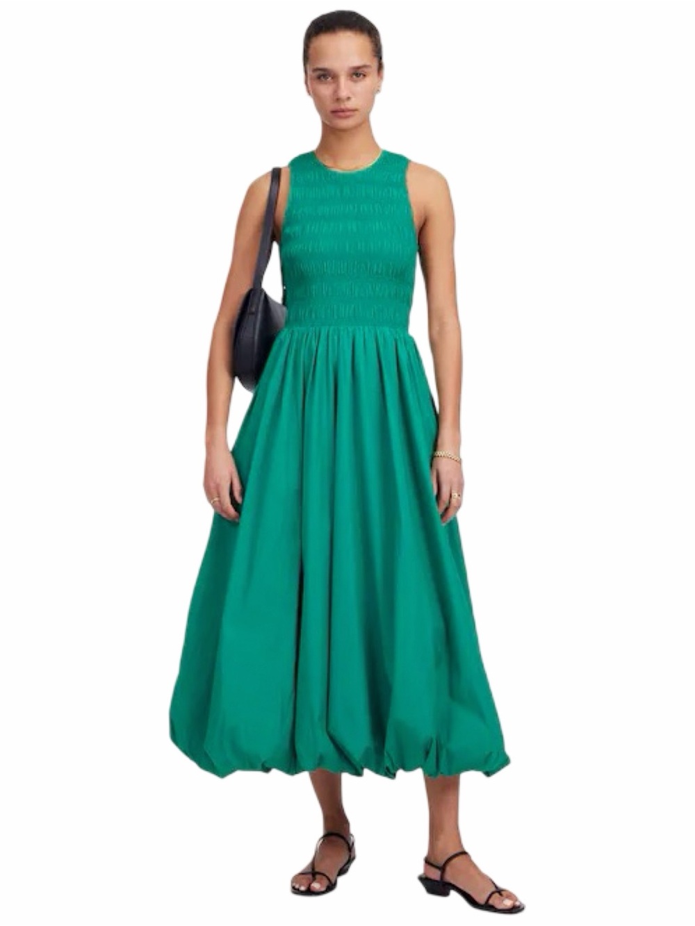 Madewell Melody Bubble Hem Emerald Green Smocked Waist Midi Dress